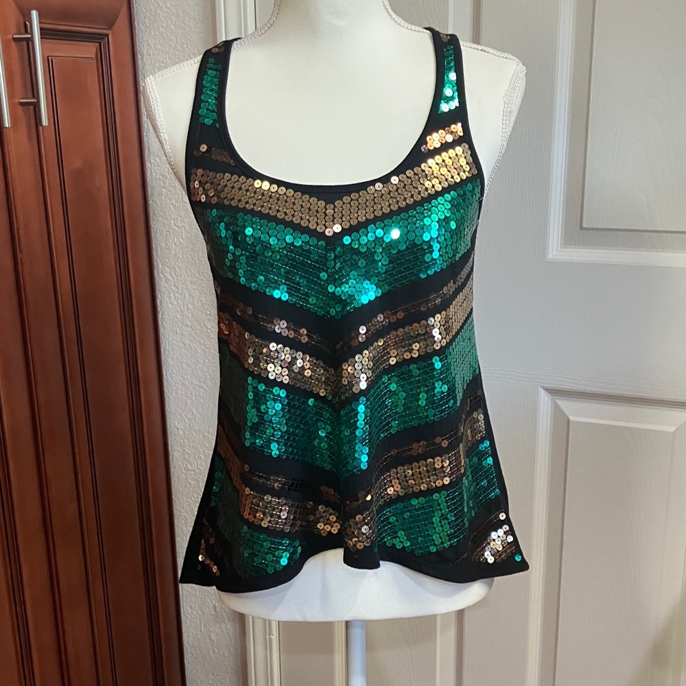 Y2K BONGO Sequin Tank Top - Black, Green, and Gold Size:S/C